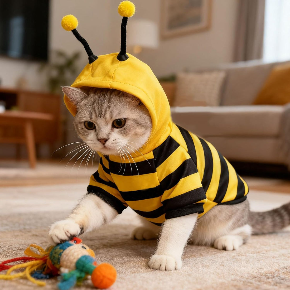 The Buzziest Holiday Look: Adorable Bumblebee Costume for Cats & Small Pets!