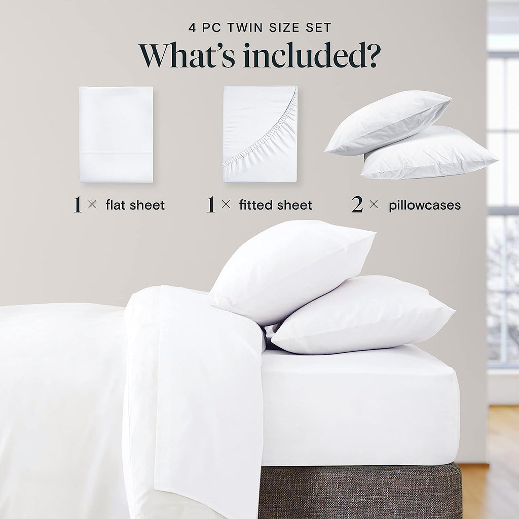 LuxClub Twin XL Sheets Set - Soft Kids Twin Bed Sheets for Boys and Girls, 4 PC Deep Pockets 18" Eco Friendly Wrinkle Free Cooling Sheets Machine Washable Hotel Bedding Silky Soft (TwinXL, White)