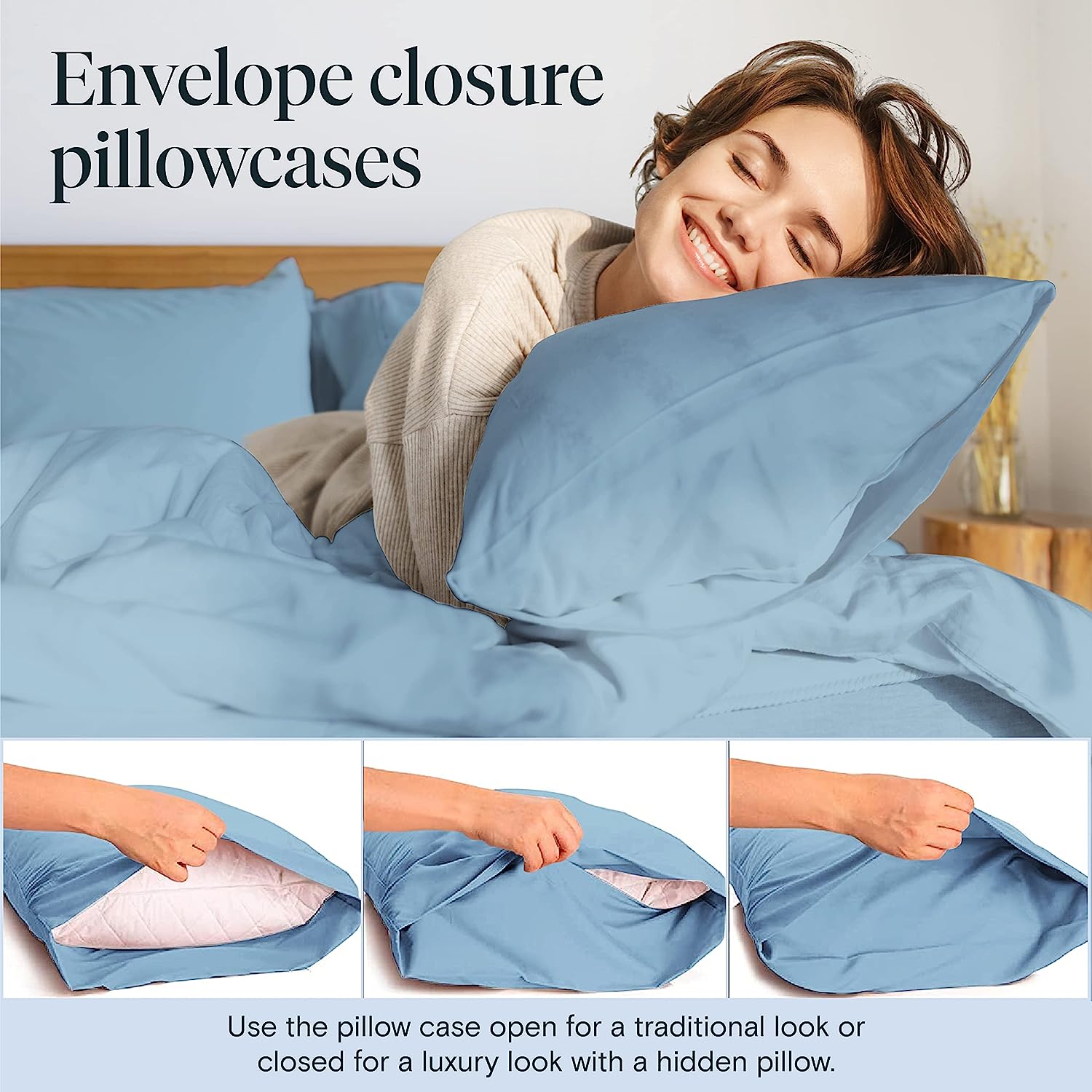 LuxClub Twin XL Sheets Set - Soft Twin Bed Sheets for Boys and Girls, 4 PC Deep Pockets 18" Eco Friendly Wrinkle Free Kids Fitted Sheets Machine Washable Hotel Bedding Silky Soft - Denim Twin XL