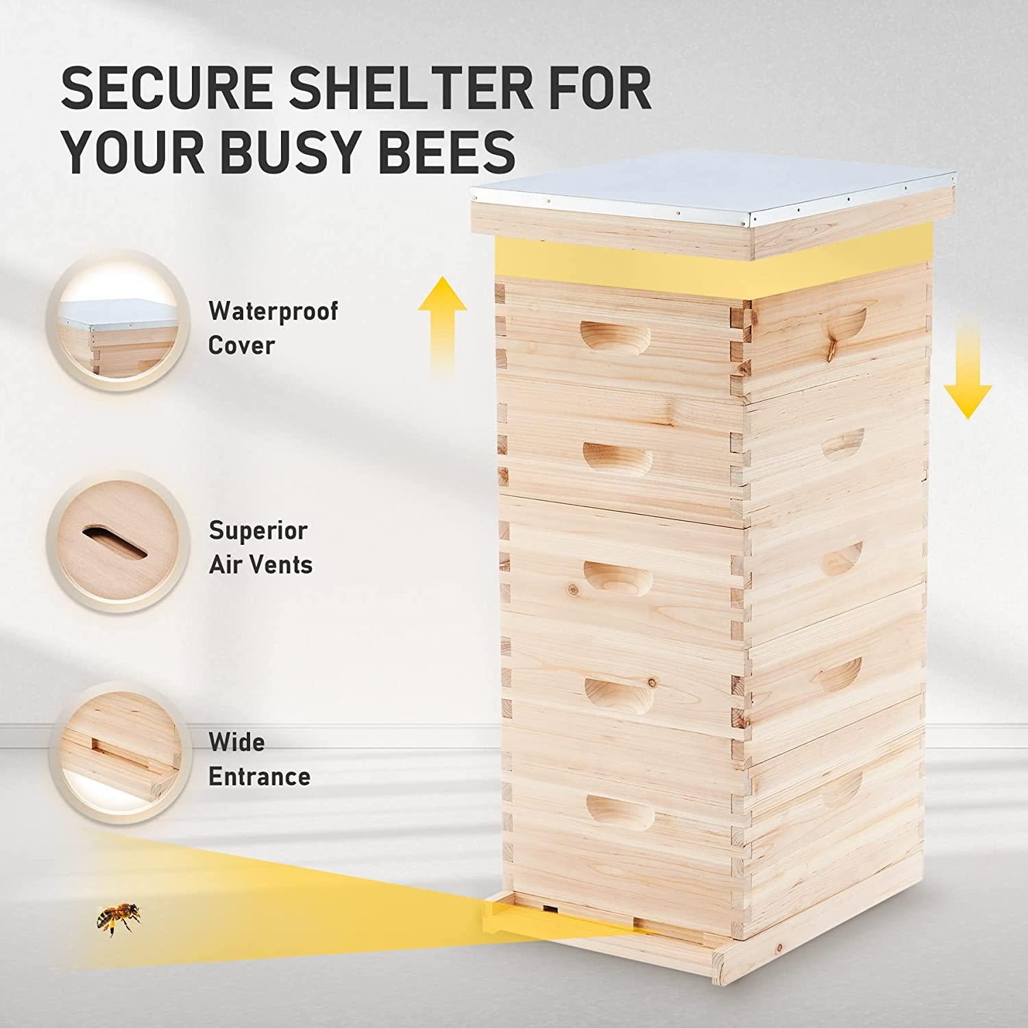 CREWORKS 5 Layer Bee Hive, Beehive for Honey, Bee Box Beekeeping Supplies, Hive Kit for Starter Beekeeper (No Frames)