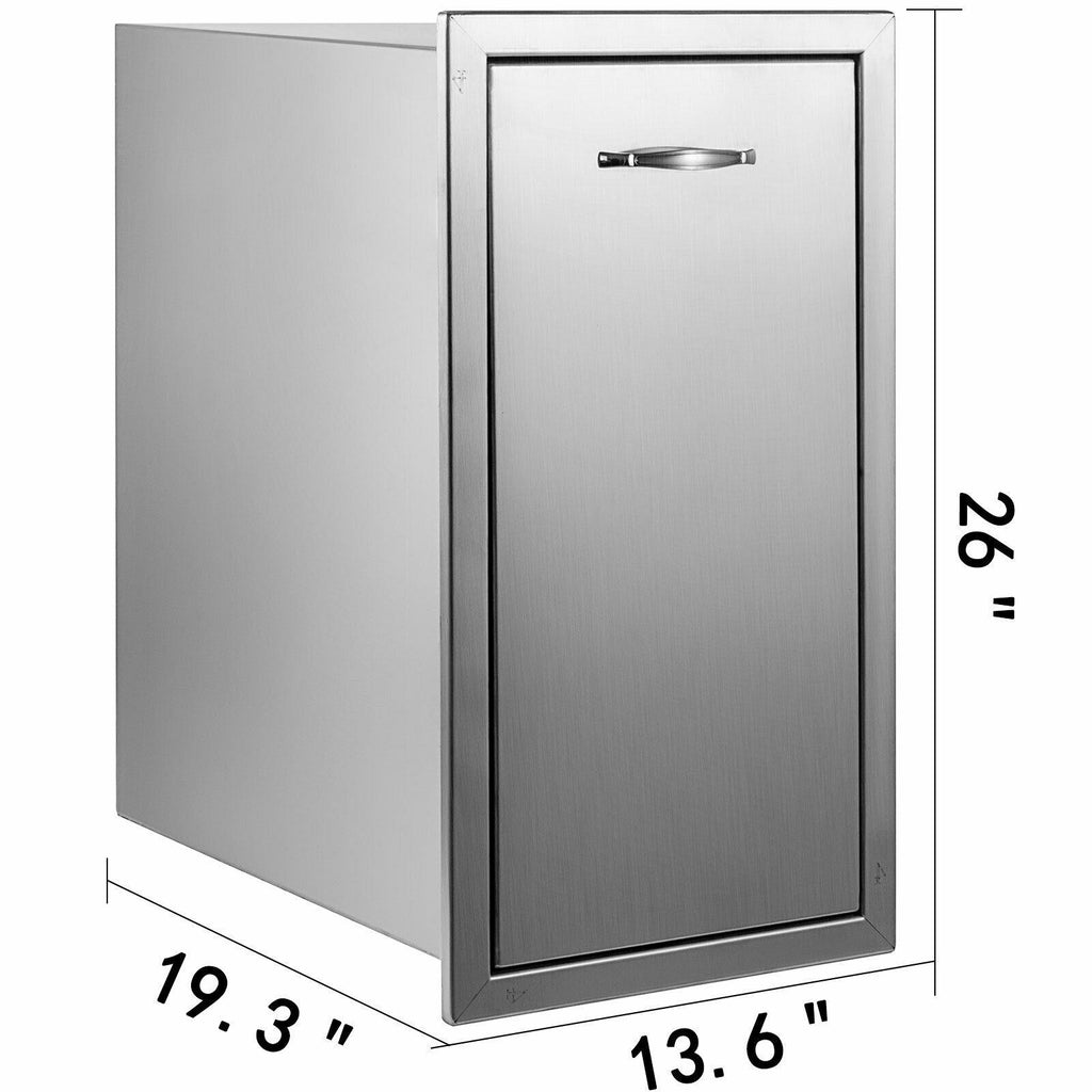 BBQ Narrow Trash Bin 26” by 13.5” -In Cabinet Outdoor Grill Enclosed Drawer
