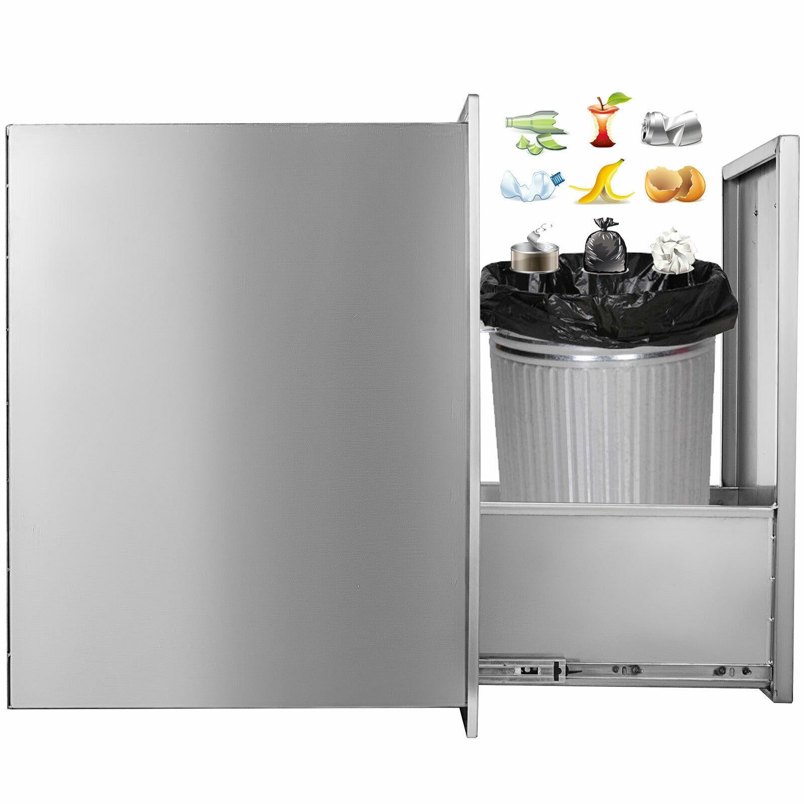 BBQ Narrow Trash Bin 26” by 13.5” -In Cabinet Outdoor Grill Enclosed Drawer
