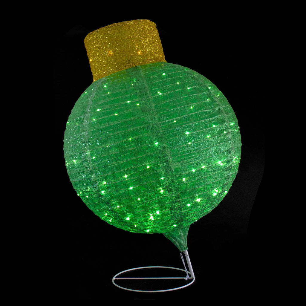 38" LED Lighted Twinkling Green Tinsel Onion Ornament Outdoor Christmas Decoration