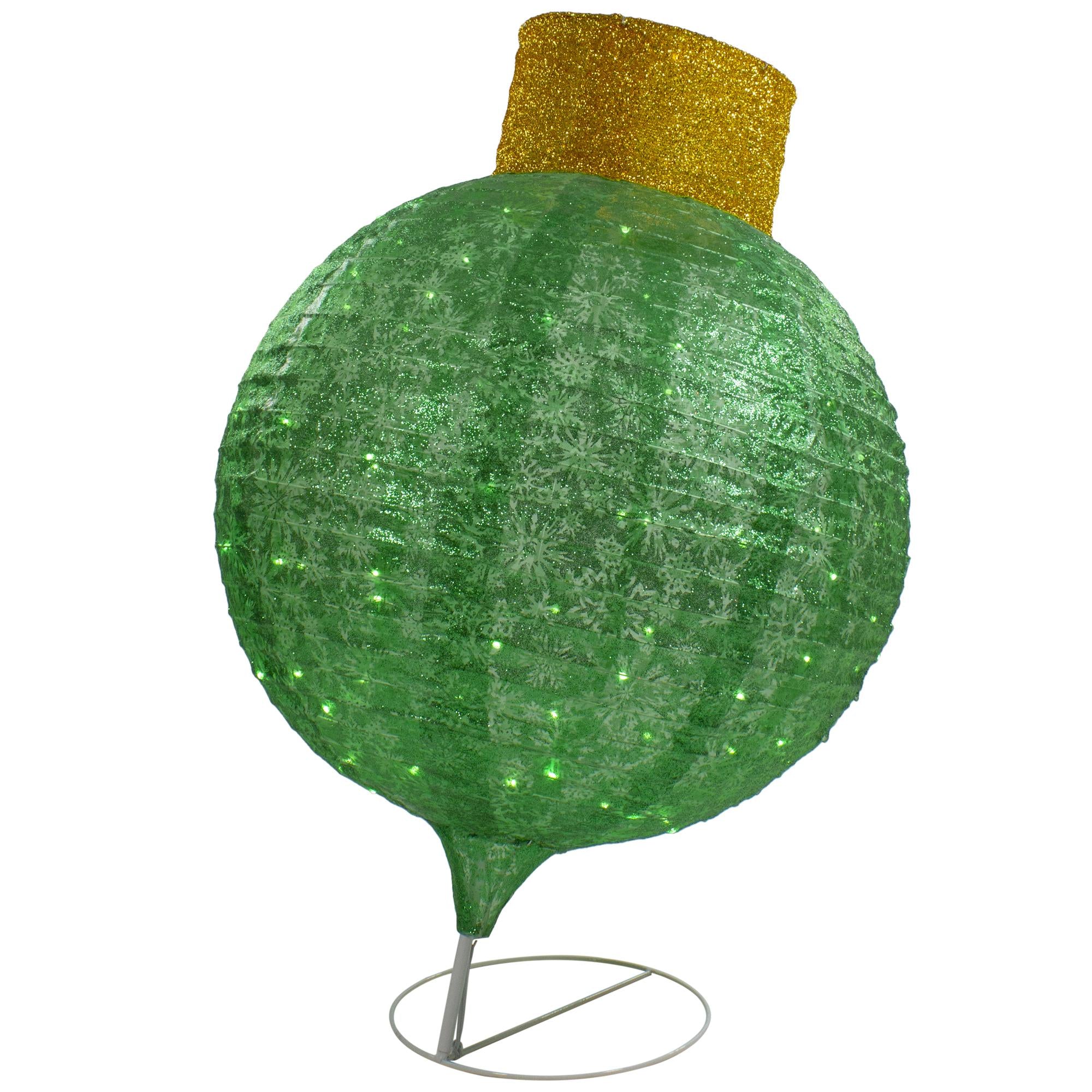 38" LED Lighted Twinkling Green Tinsel Onion Ornament Outdoor Christmas Decoration