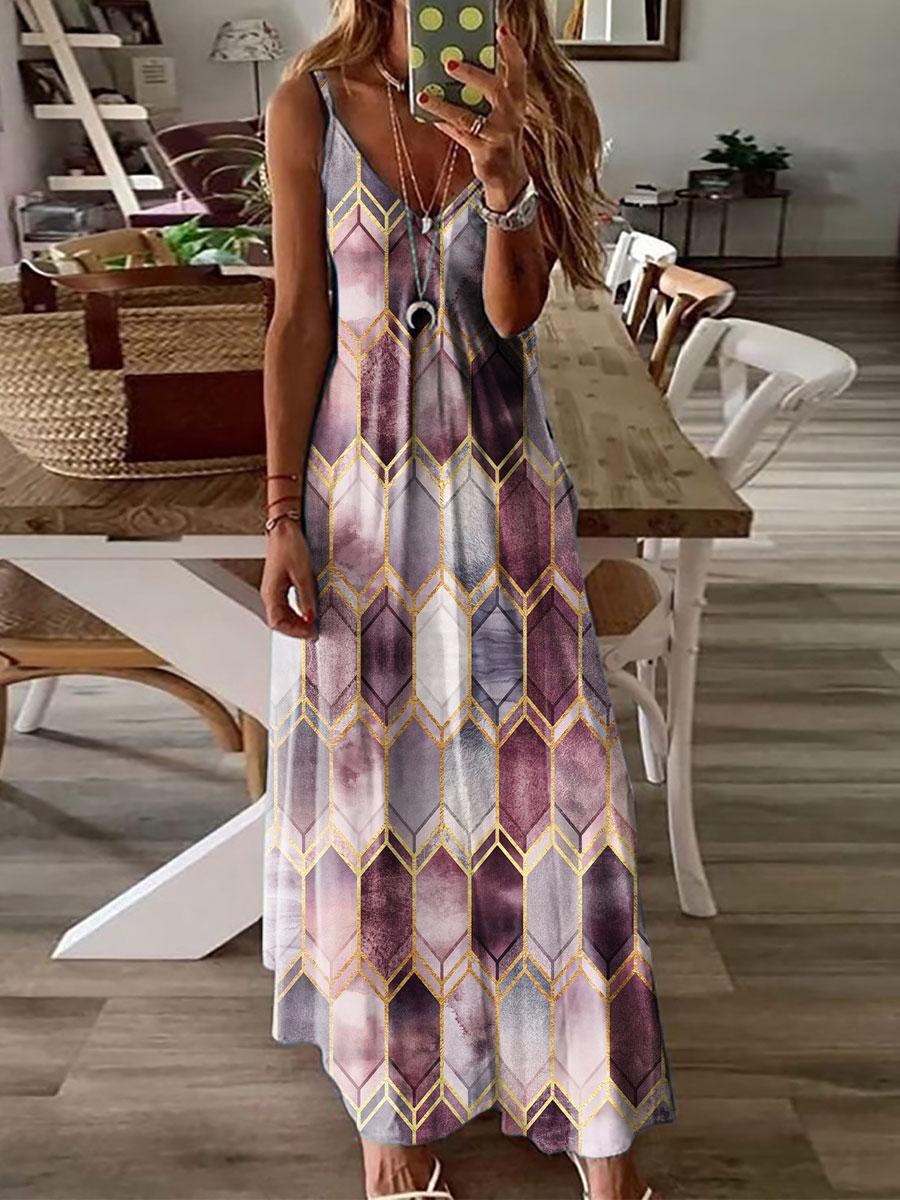 Casual Printed Camisole Vacation Fashion Dress Long Maxi Dress