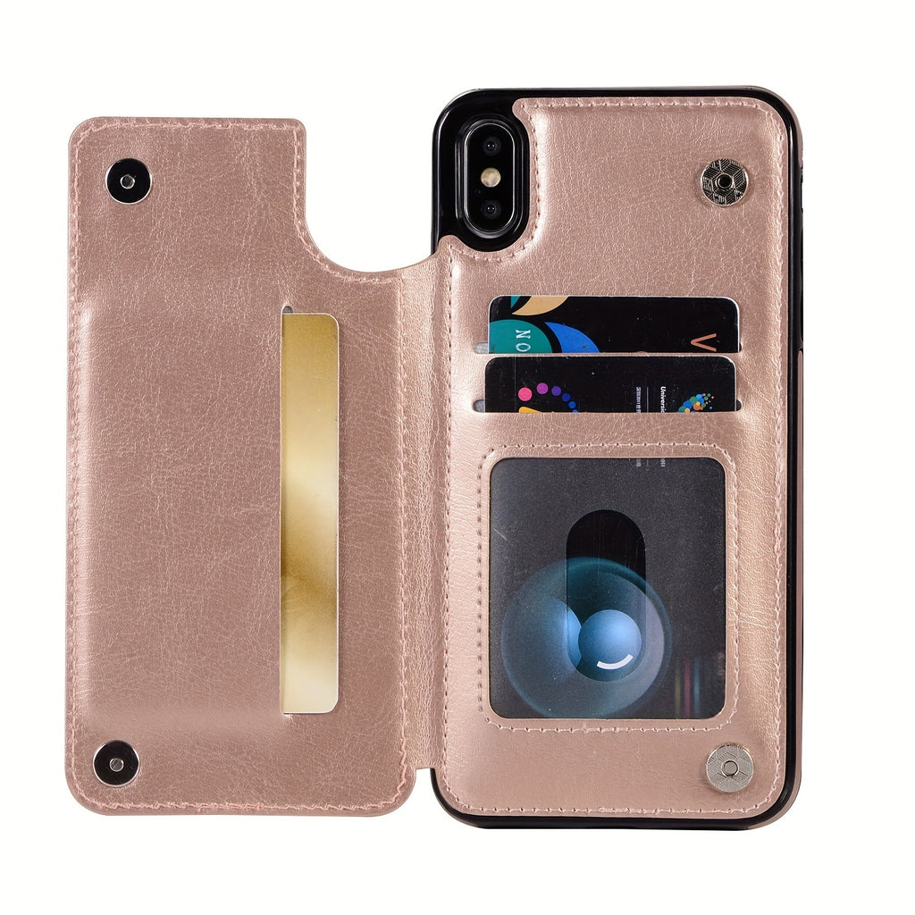 For  15/ 14/ 13/ 12/ 11 Pro Max/ Mini/ XR/ XS Max/ SE 2022/2020/ 7/ 8 Plus Wallet Case With Card Holder, PU Faux Leather Kickstand Card Slots Case, Double Magnetic Clasp And Durable Shockproof Cover