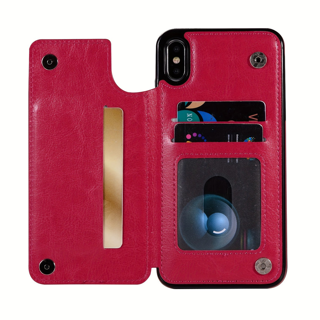 For  15/ 14/ 13/ 12/ 11 Pro Max/ Mini/ XR/ XS Max/ SE 2022/2020/ 7/ 8 Plus Wallet Case With Card Holder, PU Faux Leather Kickstand Card Slots Case, Double Magnetic Clasp And Durable Shockproof Cover