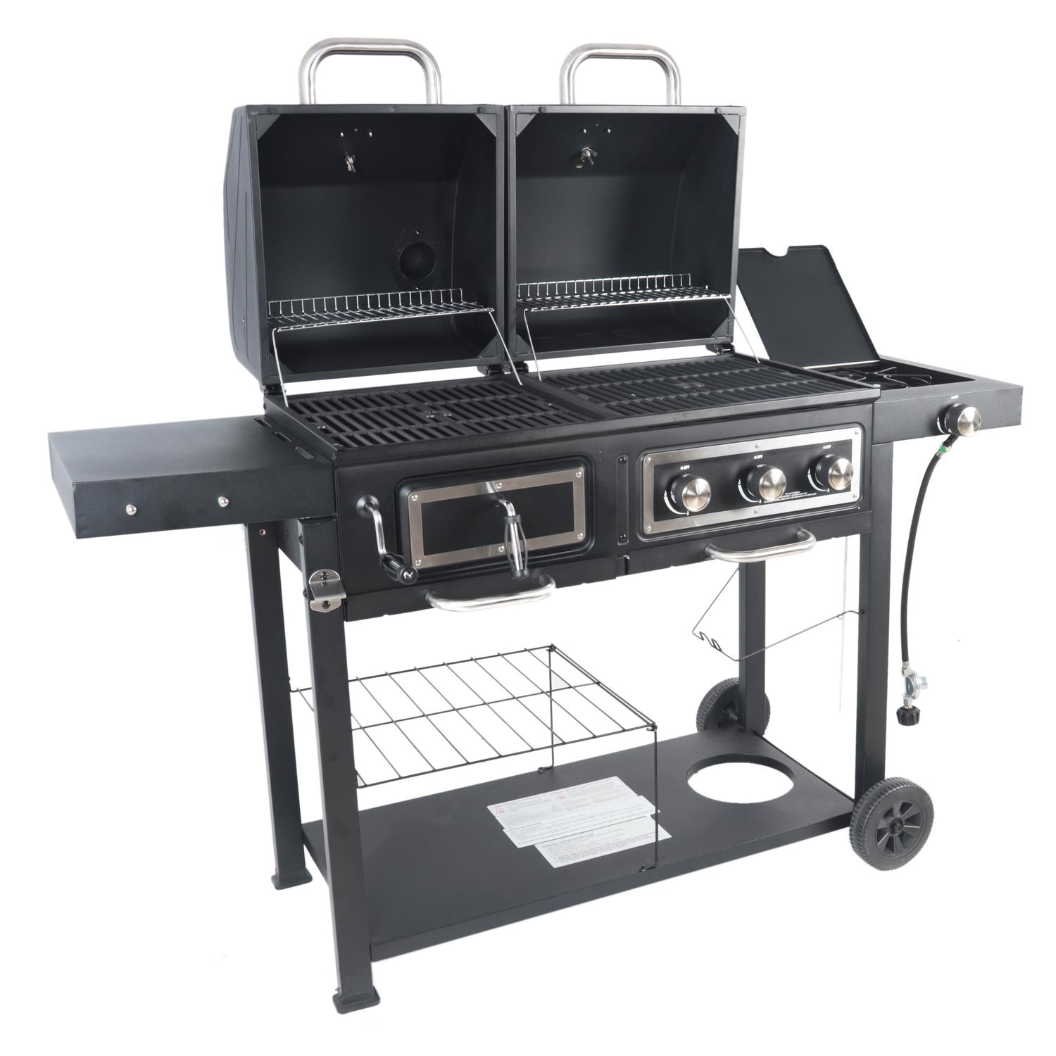 Dual Fuel Gas & Charcoal Combo BBQ Grill,Side Burner, Black with , NEW