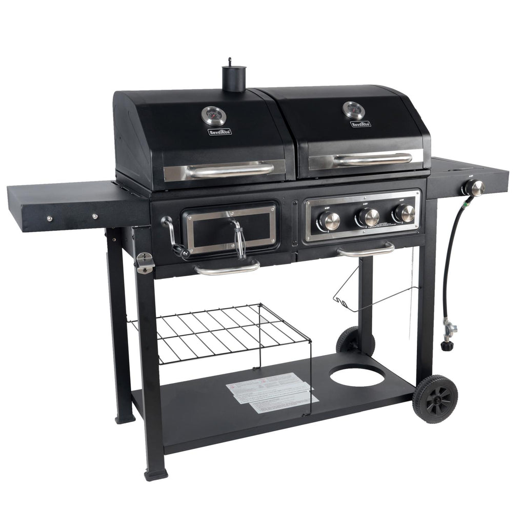 Dual Fuel Gas & Charcoal Combo BBQ Grill,Side Burner, Black with , NEW