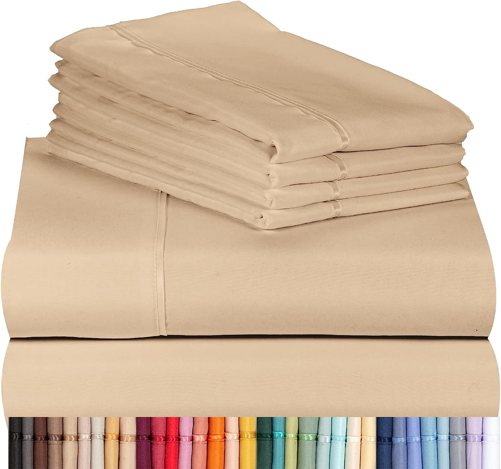 LuxClub 6 PC King Size Sheet Set Bamboo Sheets Deep Pockets 18" Eco Friendly Wrinkle Free Cooling Sheets Machine Washable Hotel Bedding Silky Soft - Light Khaki King