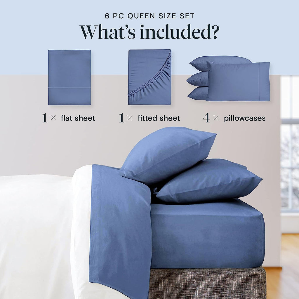 LuxClub 6 PC Queen Sheet Set Bamboo Sheets Deep Pockets 18" Eco Friendly Wrinkle Free Cooling Sheets Machine Washable Hotel Bedding Silky Soft - Oxford Queen