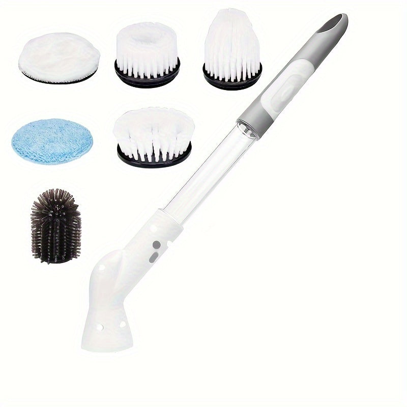 1 Set, Electric Spin Scrubber With 2/5/6 Replaceable Brush Head, Power Cordless Bathroom Scrubber With Adjustable Long Handle, Rechargeable Shower Scrubber, Multifunctional Scrubber For Bathroom, Kitchen, Bathtub, Tile, Shower, Car, Cleaning Supplies