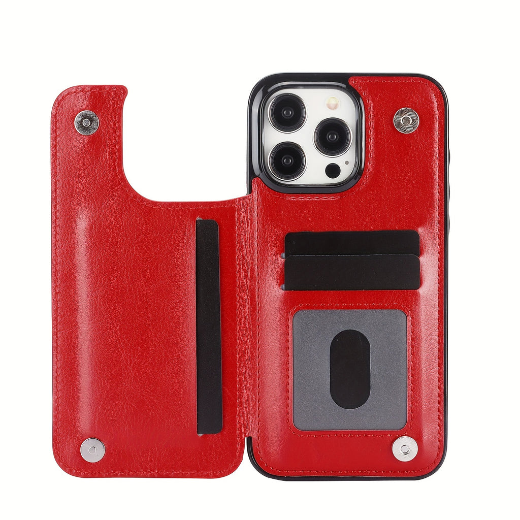 For  15/ 14/ 13/ 12/ 11 Pro Max/ Mini/ XR/ XS Max/ SE 2022/2020/ 7/ 8 Plus Wallet Case With Card Holder, PU Faux Leather Kickstand Card Slots Case, Double Magnetic Clasp And Durable Shockproof Cover