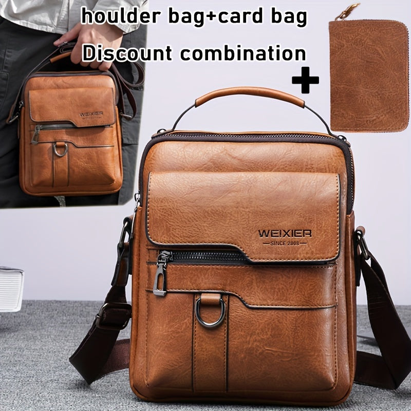 WEIXIER 1/2pcs Crossbody Bag, Men's Shoulder Bag, Retro Faux Leather Vertical Business Casual Satchel Bag, Men's Gift For Father/Anniversary