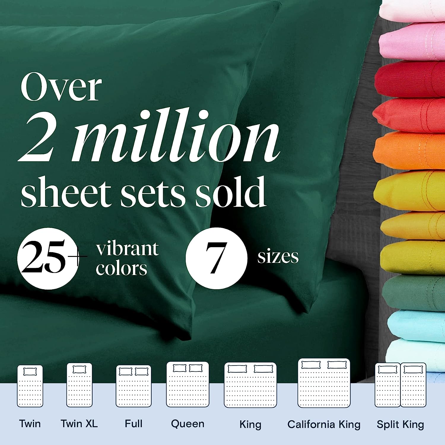 LuxClub 7 PC Split King Sheet Set Bamboo Sheets Deep Pockets 18" Eco Friendly Wrinkle Free Cooling Sheets Machine Washable Hotel Bedding Silky Soft - Emerald Split King