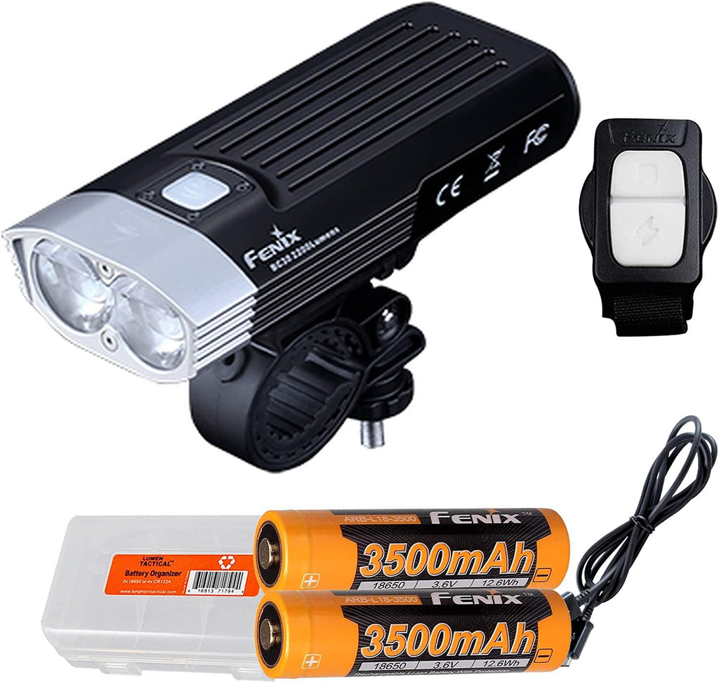 Fenix BC30 v2.0 Bicycle Light, 2200 Lumen Dual Beam with Wireless Remote Two 3500mAh Rechargeable Batteries, Dual Slot Charger, and LumenTac Battery Case