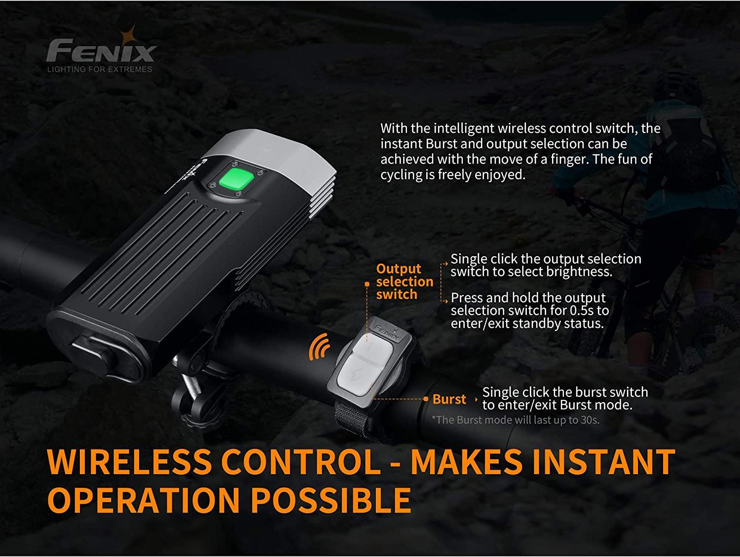 Fenix BC30 v2.0 Bicycle Light, 2200 Lumen Dual Beam with Wireless Remote, Four 2600mAh Rechargeable Batteries, Dual Slot Charger, and LumenTac Battery Case