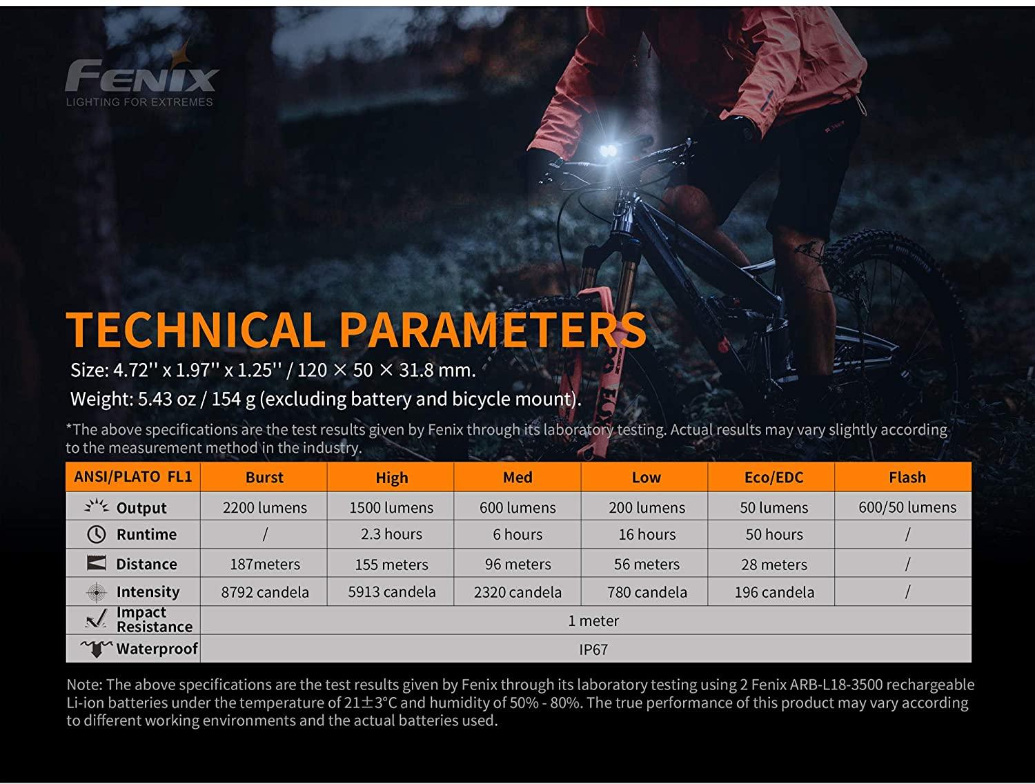 Fenix BC30 v2.0 Bicycle Light, 2200 Lumen Dual Beam with Wireless Remote and Two 2600mAh Rechargeable Batteries, Dual Slot Charger, and LumenTac Battery Case