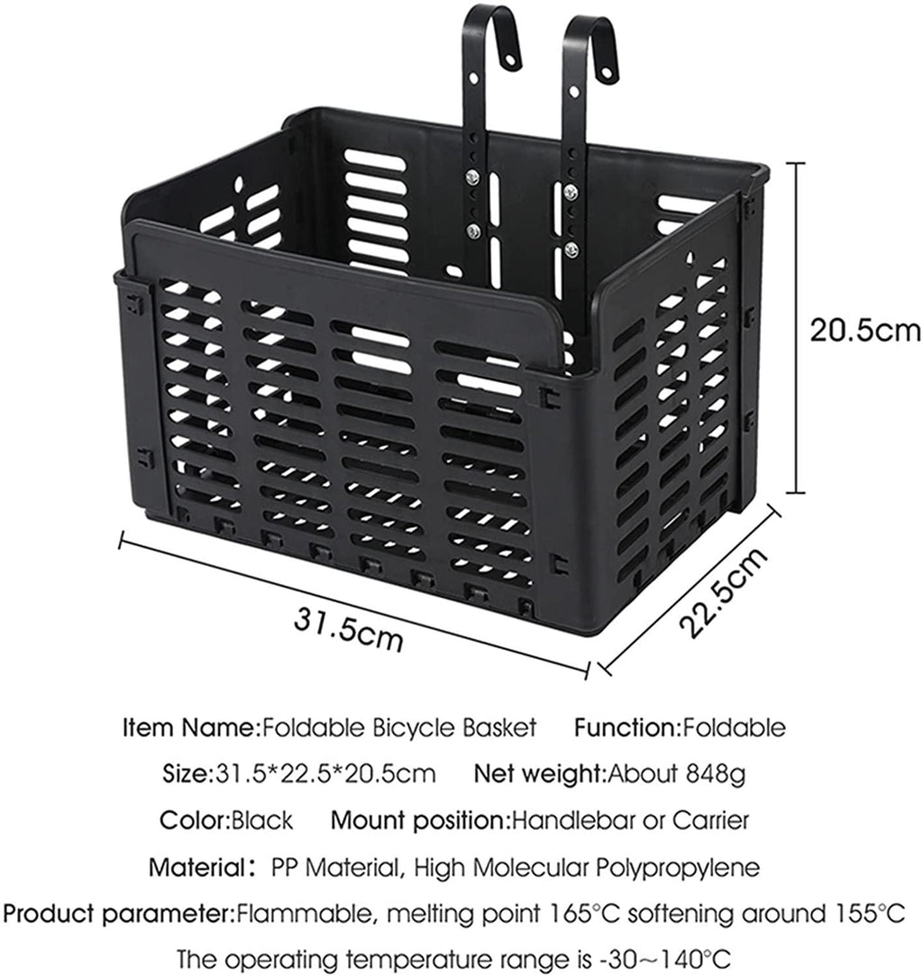 DALIZHAI777 Bike Bag Black Foldable Bicycle Front Basket Foldable Detachable Adjustable Mesh Bicycle Handlebar Carrier Basket Pannier Cycling Accessories Bicycle Accessories (Color : Black)