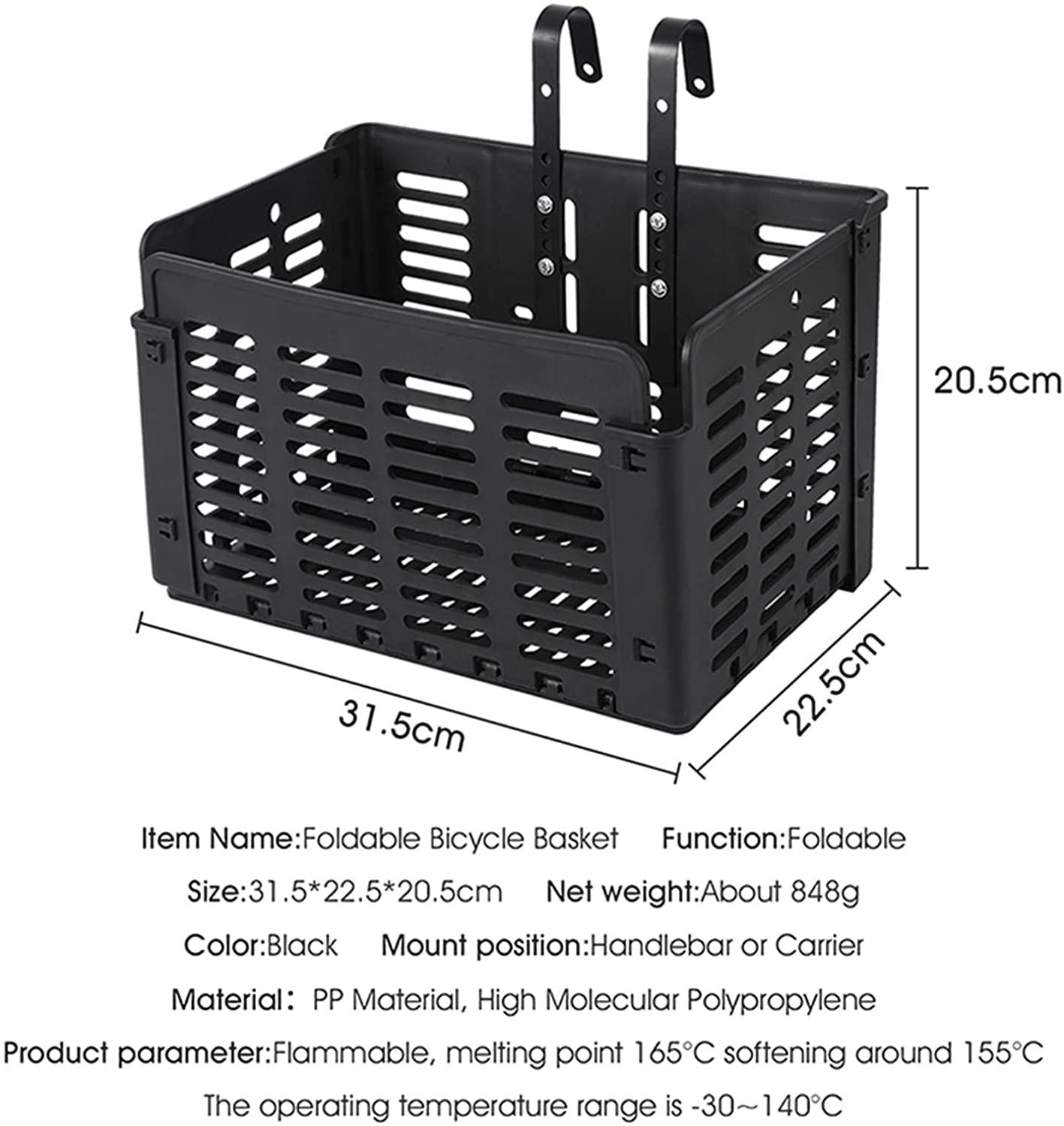 DALIZHAI777 Bike Bag Black Foldable Bicycle Front Basket Foldable Detachable Adjustable Mesh Bicycle Handlebar Carrier Basket Pannier Cycling Accessories Bicycle Accessories (Color : Black)