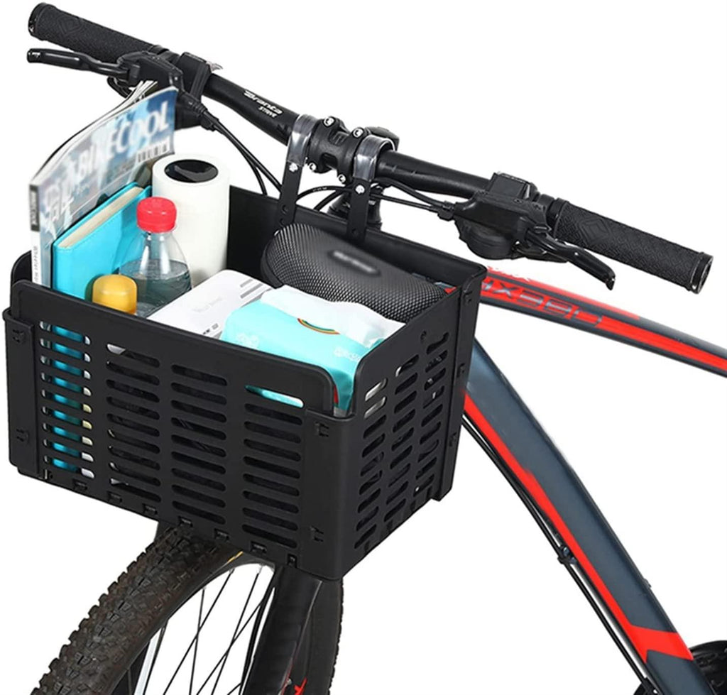 DALIZHAI777 Bike Bag Black Foldable Bicycle Front Basket Foldable Detachable Adjustable Mesh Bicycle Handlebar Carrier Basket Pannier Cycling Accessories Bicycle Accessories (Color : Black)