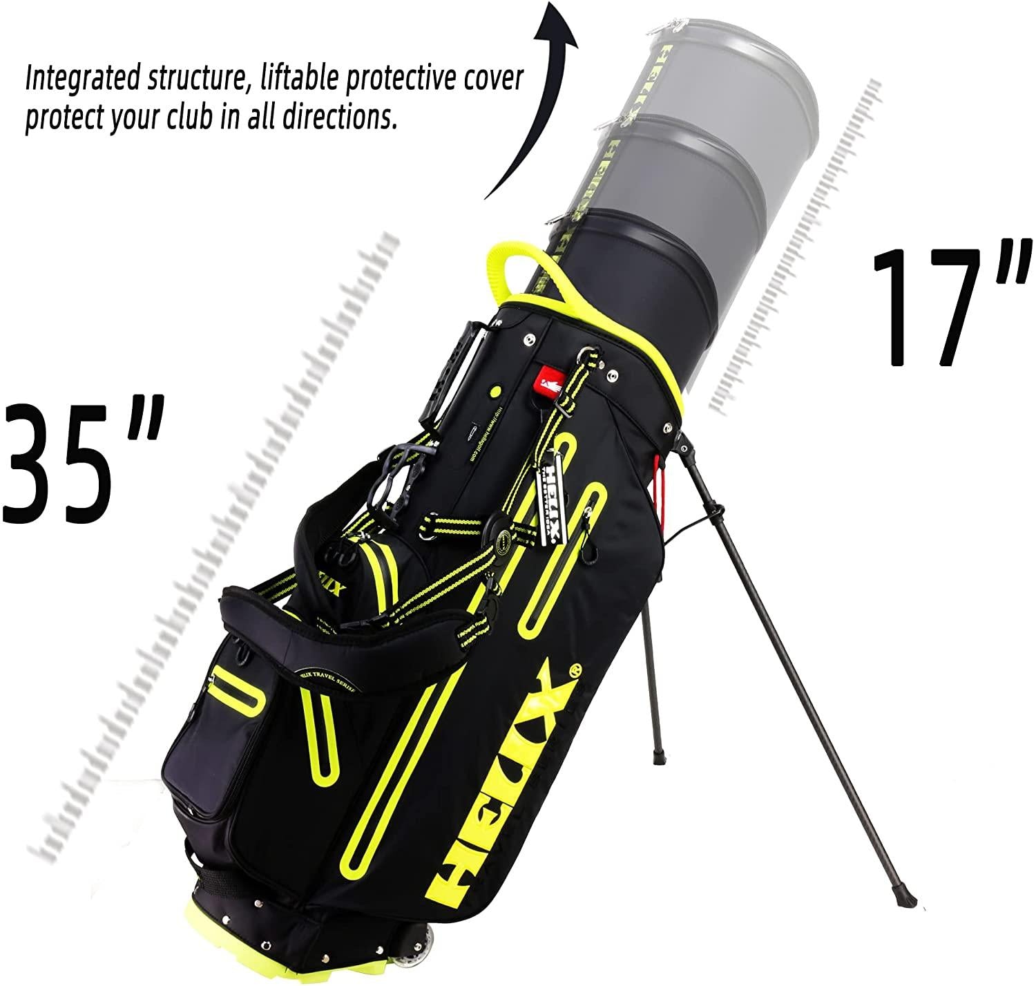 Helix Golf Stand Bag Retractable, 6 Way Dividers with Backstrap Shoulder Carry Golf Bag, Golf Bag Stand with Wheel for Traveling