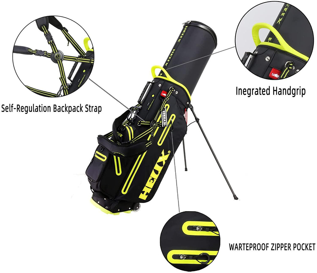 Helix Golf Stand Bag Retractable, 6 Way Dividers with Backstrap Shoulder Carry Golf Bag, Golf Bag Stand with Wheel for Traveling