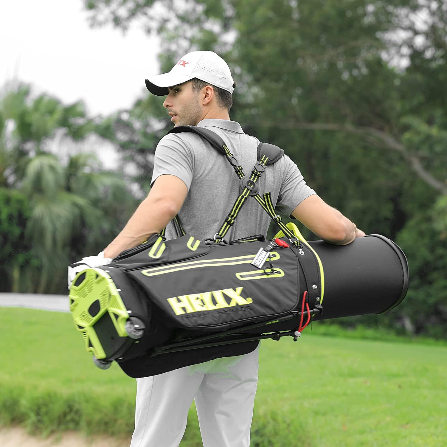 Helix Golf Stand Bag Retractable, 6 Way Dividers with Backstrap Shoulder Carry Golf Bag, Golf Bag Stand with Wheel for Traveling