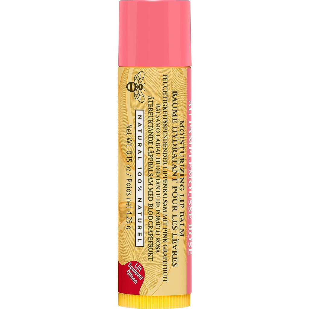 Burt's Bees Lip Balm, Moisturizing Lip Care, for All Day Hydration, 100% Natural, Pink Grapefruit with Beeswax &amp; Fruit Extracts (2 Pack)