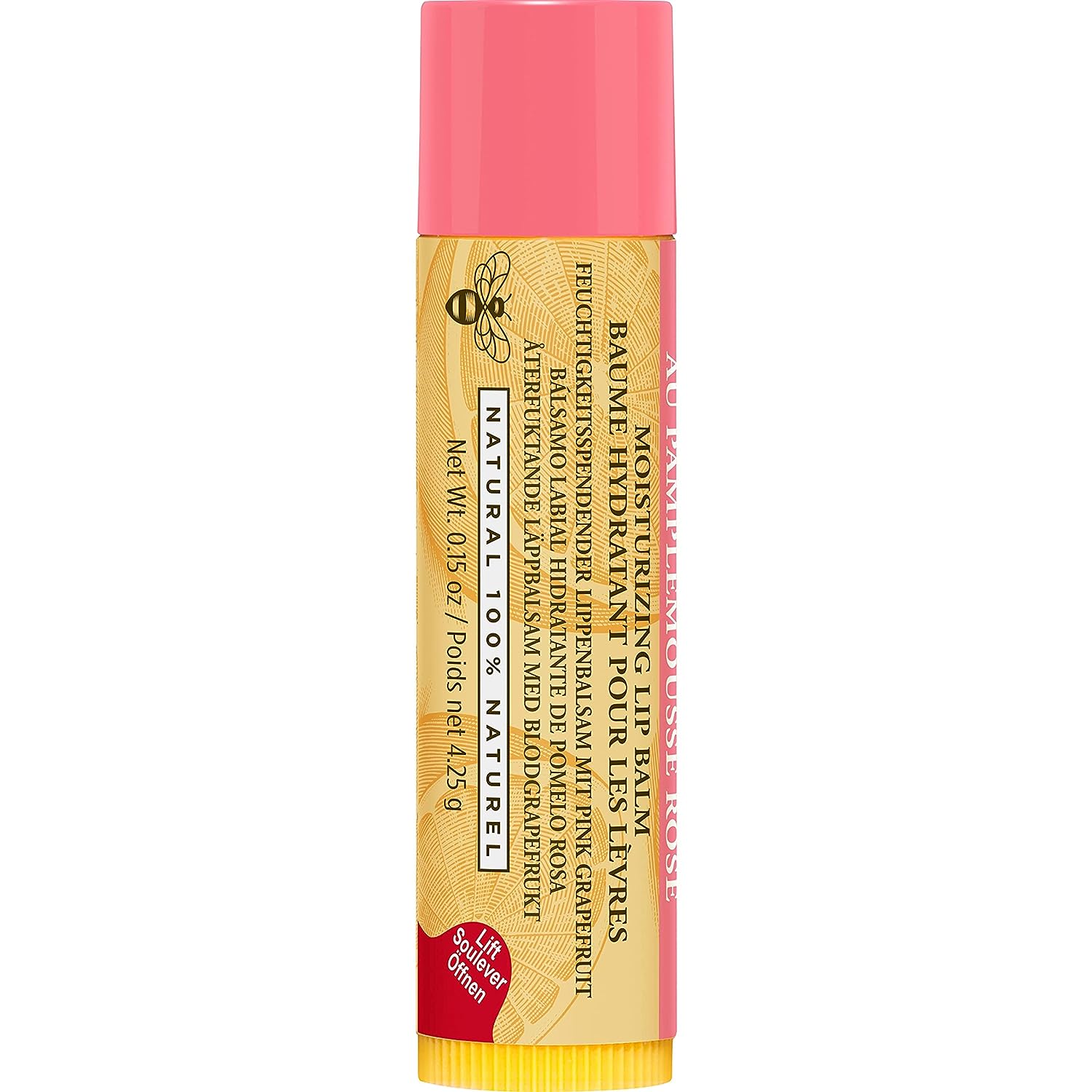 Burt's Bees Lip Balm, Moisturizing Lip Care, for All Day Hydration, 100% Natural, Pink Grapefruit with Beeswax &amp; Fruit Extracts (2 Pack)