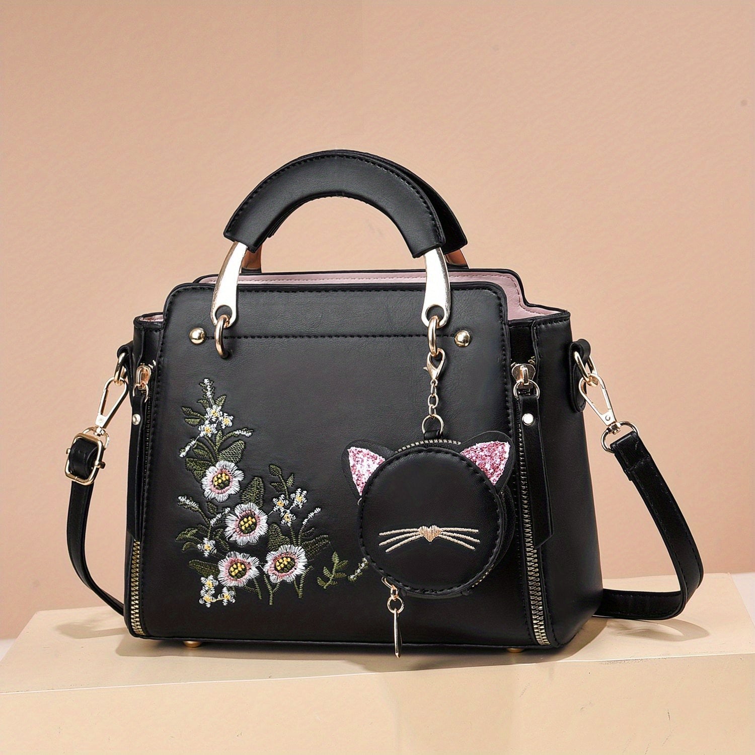 Letter Decor Hand Satchel Bag, Stylish Shoulder Zipper Bag With Mini Coin Purse, Crossbody Bag For Work