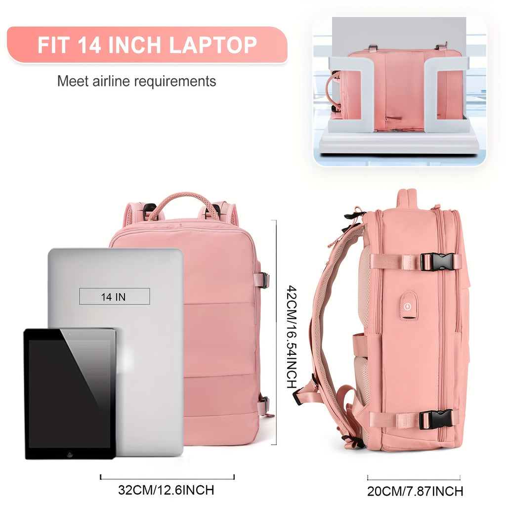 LarTravel Backpack, Carry On Backpack, HiBackpack, Waterproof Outdoor Sports Rucksack, Casual Daypack, School Bag, Fit 14 Inch Laptop With USB Charging Port &amp; Shoes Compartment