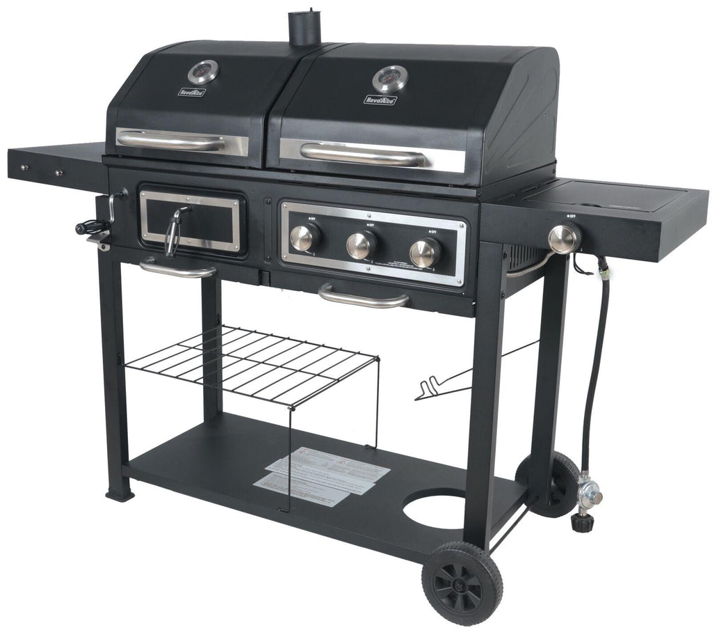 Dual Fuel Gas & Charcoal Combo Grill, Black with  NEW