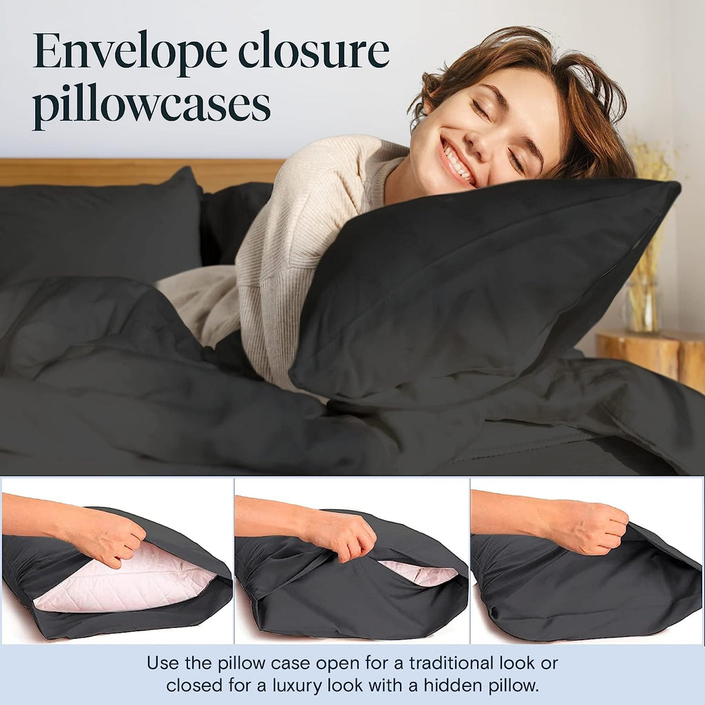 LuxClub 6 PC California King Size Sheet Set Bamboo Sheets Deep Pockets 18" Eco Friendly Wrinkle Free Cooling Sheets Machine Washable Hotel Bedding Silky Soft - Black California King