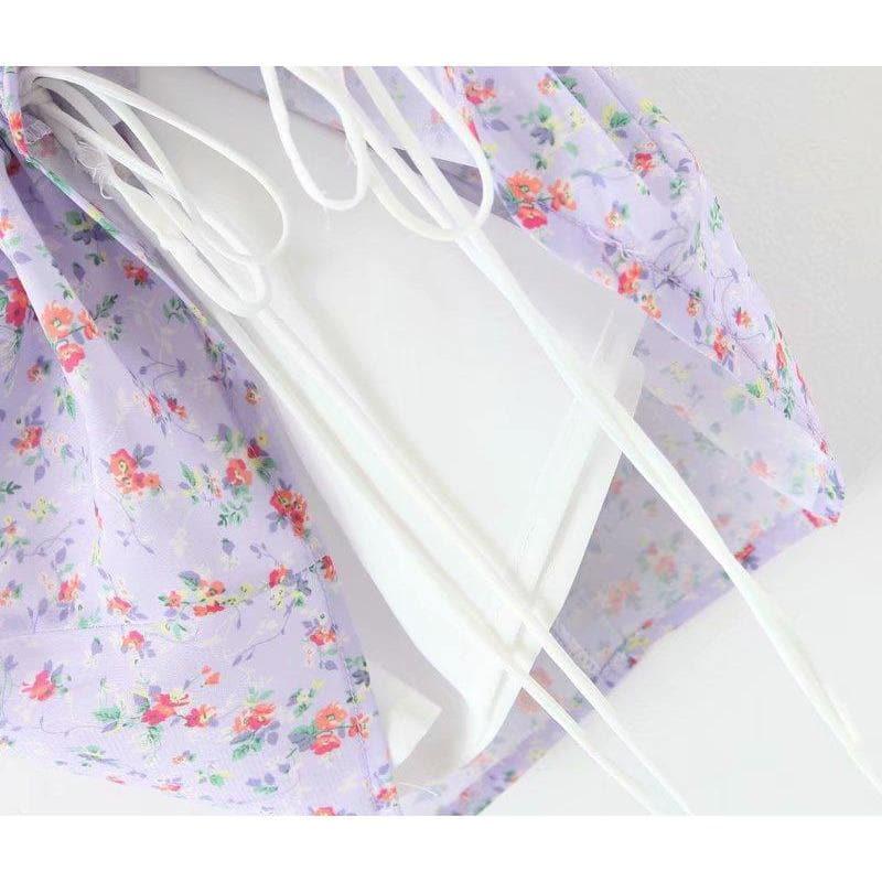 floral crop top and mini skirt set