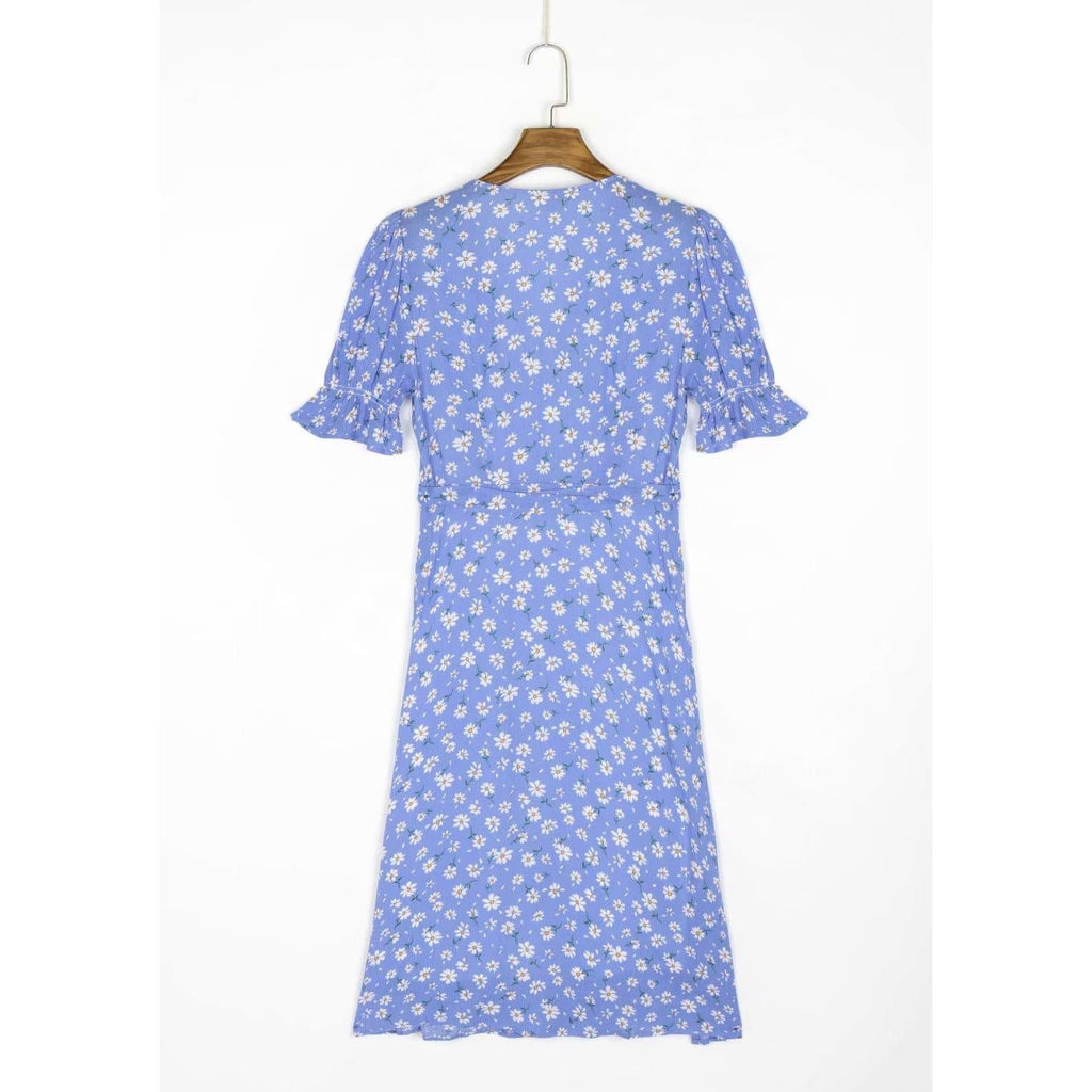 v-neck vintage flare sleeve midi dress