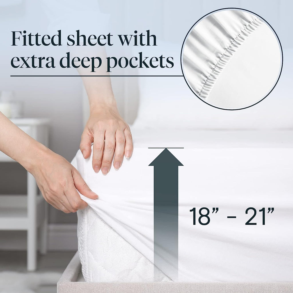 LuxClub 6 PC Extra Deep Pocket Queen Sheets &amp; Pillowcases Set - Hotel Bedding Silky Soft Eco Friendly Wrinkle Free Ultra Soft Cooling Bed Sheet Set deep Pocket up to 21" (Queen, White)