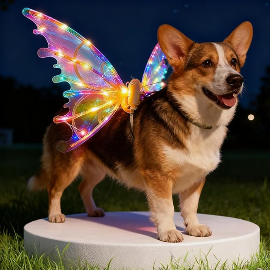 Fairy Wings for Dogs, Pet Glowing Wings Costume with LED Lights, Christmas Cosplay Puppy for Medium Large Dog, Dress Your Dogs Like Butterfly (Colorful - Rechargeable)