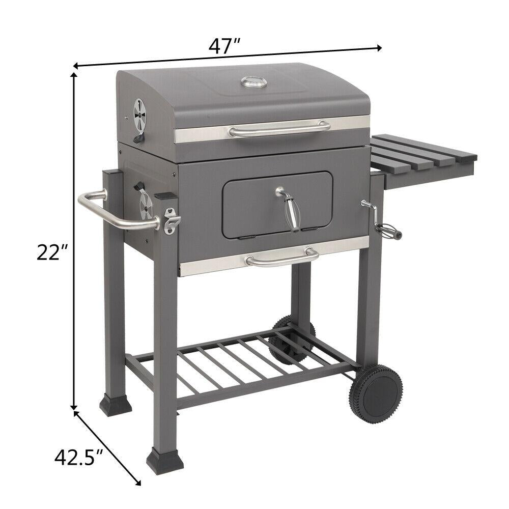 Portable Barbecue Grill Foldable Charcoal Oven Stove With Wheels & Bottom Shelf