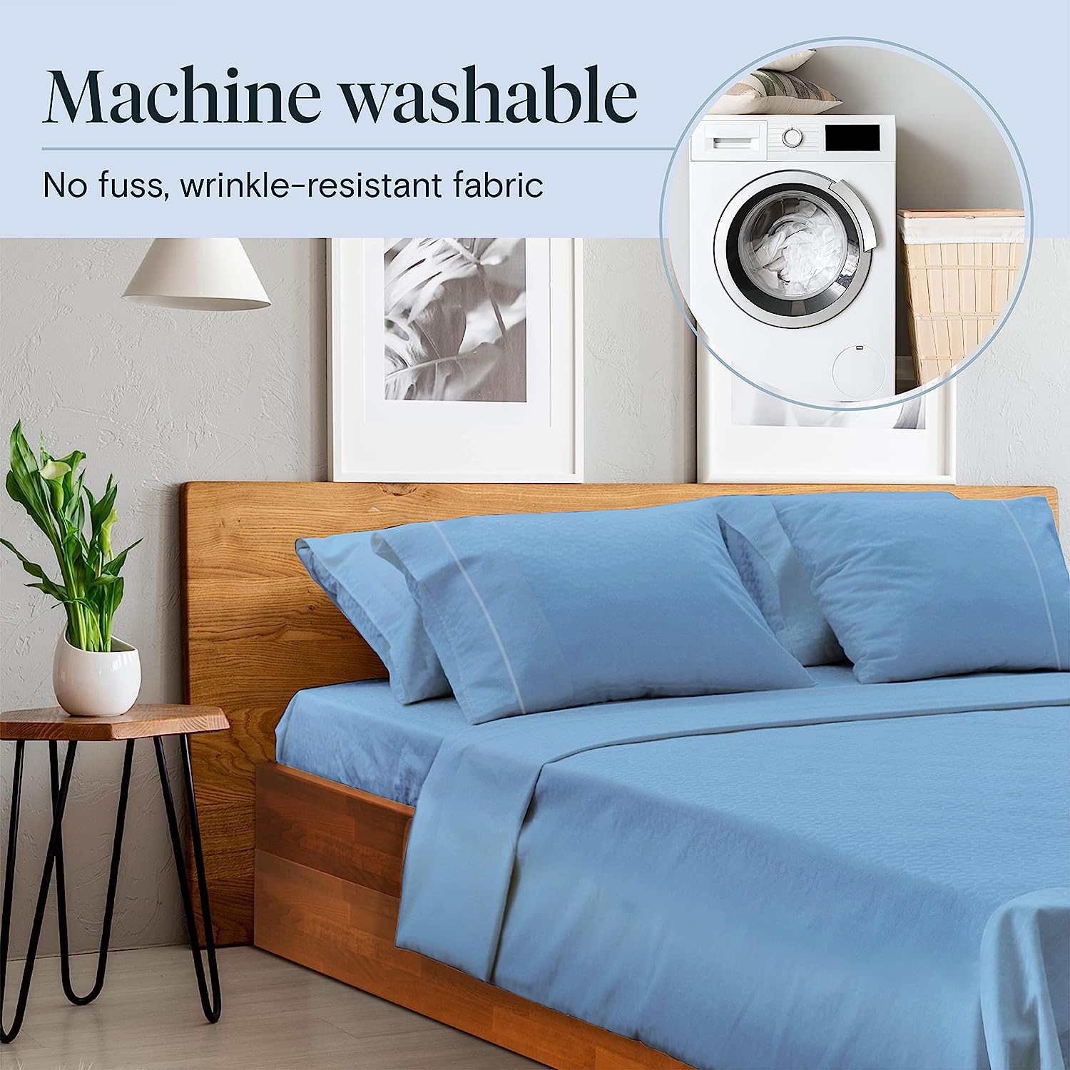 LuxClub Twin Sheets Set - Soft Twin Bed Sheets for Boys and Girls, 4 PC Deep Pockets 18" Eco Friendly Wrinkle Free Fitted Sheets Machine Washable Hotel Bedding Silky Soft - Light Blue Twin