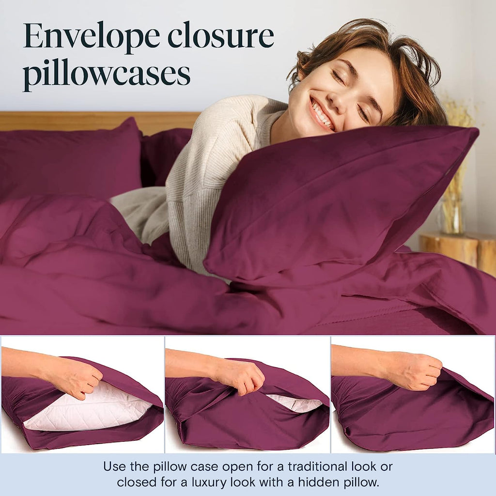 LuxClub 6 PC Full Size Sheet Set Bamboo Sheets Deep Pockets 18" Eco Friendly Wrinkle Free Cooling Sheets Machine Washable Hotel Bedding Silky Soft - Eggplant Full