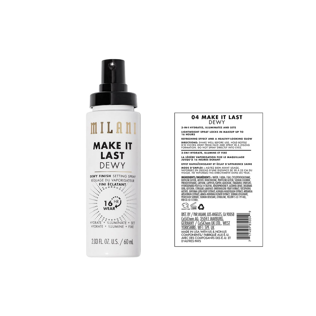 Milani Make It Dewy 3-In-1 Setting Spray - Hydrate + Illuminate + Set (2.03 Fl. Oz.) Cruelty-Free Makeup Setting Spray - Prime &amp; Hydrate Skin for a Bright, Refreshing Look