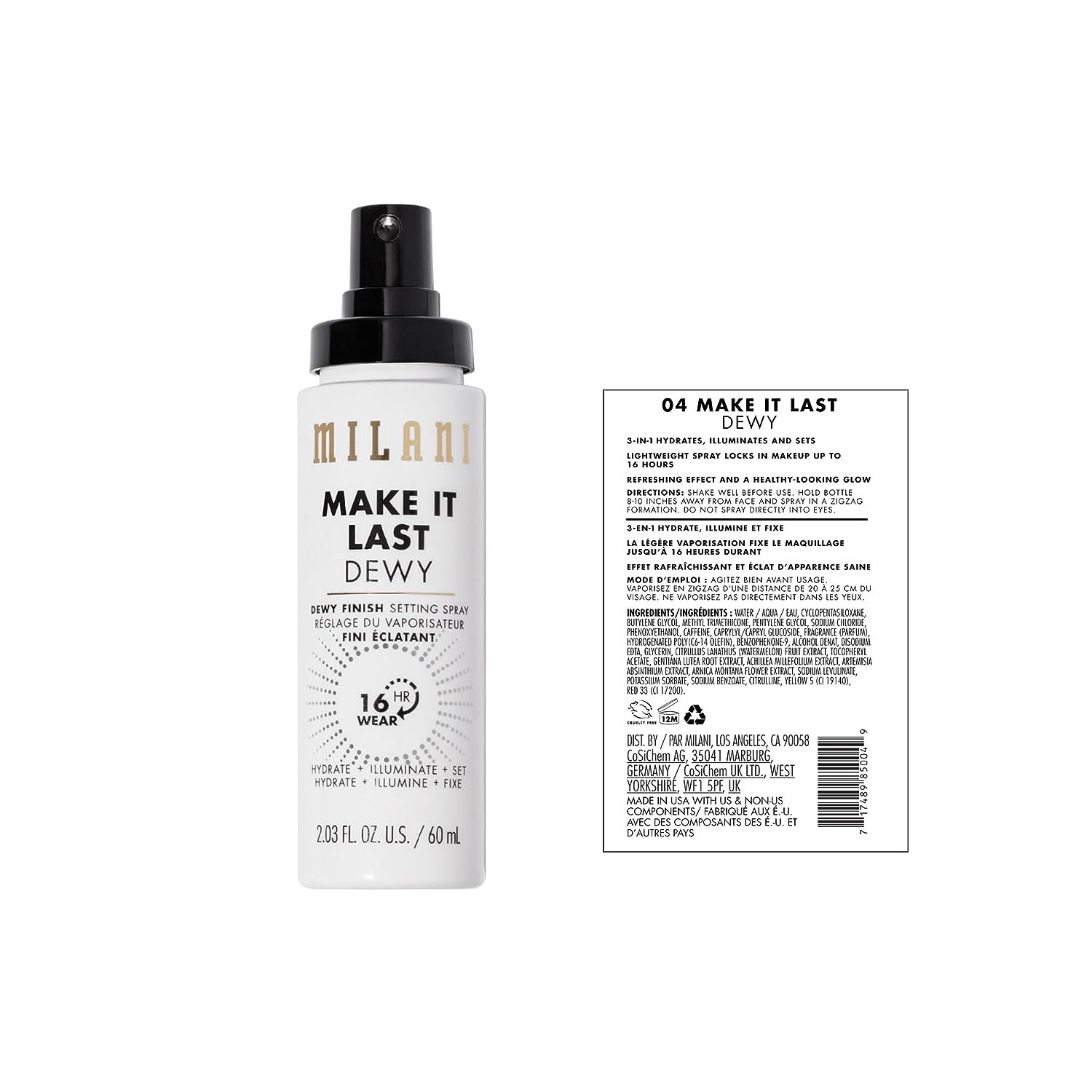 Milani Make It Dewy 3-In-1 Setting Spray - Hydrate + Illuminate + Set (2.03 Fl. Oz.) Cruelty-Free Makeup Setting Spray - Prime &amp; Hydrate Skin for a Bright, Refreshing Look