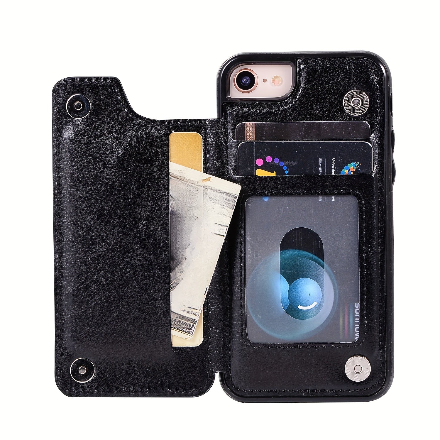 For  15/ 14/ 13/ 12/ 11 Pro Max/ Mini/ XR/ XS Max/ SE 2022/2020/ 7/ 8 Plus Wallet Case With Card Holder, PU Faux Leather Kickstand Card Slots Case, Double Magnetic Clasp And Durable Shockproof Cover