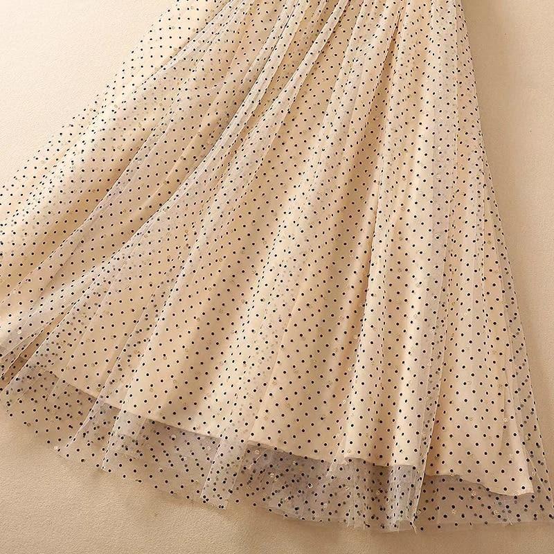 square collar mesh dots dress