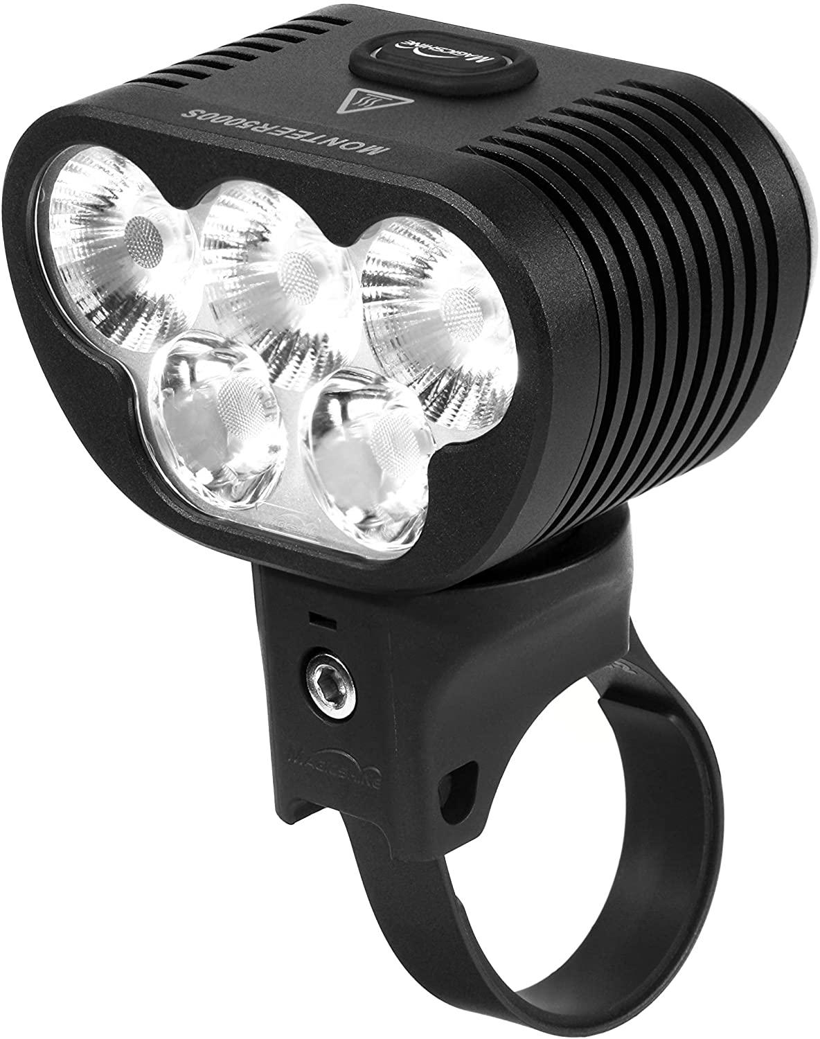Magicshine Monteer 5000S Storm MTB Headlight, 5000 lumens of max Verified Output. 3200 Lumen Flood, 2000 Lumen spot, IPX5 Waterproof Mountain Bike Light with USB Rechargeable Battery Pack