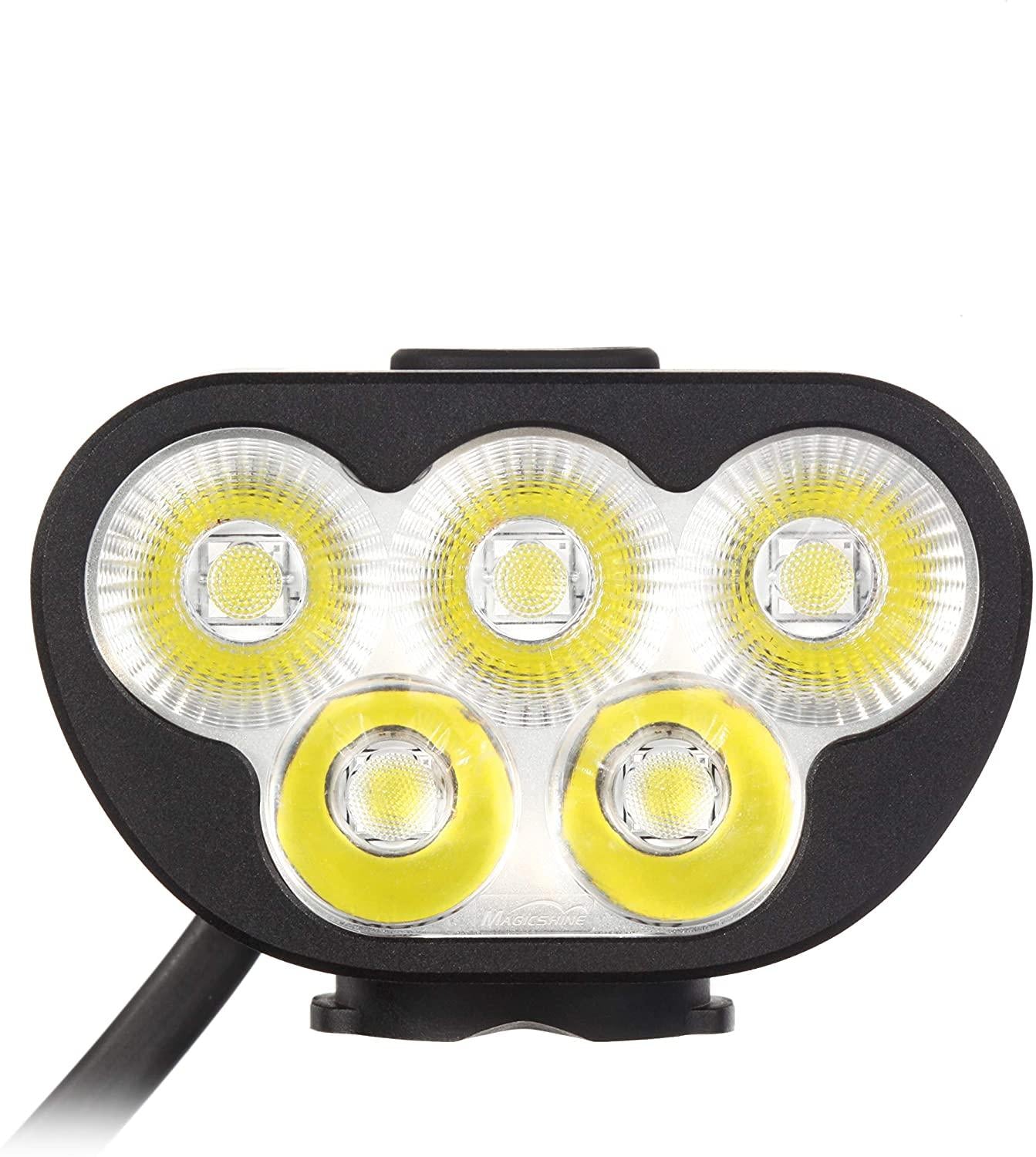Magicshine Monteer 5000S Storm MTB Headlight, 5000 lumens of max Verified Output. 3200 Lumen Flood, 2000 Lumen spot, IPX5 Waterproof Mountain Bike Light with USB Rechargeable Battery Pack