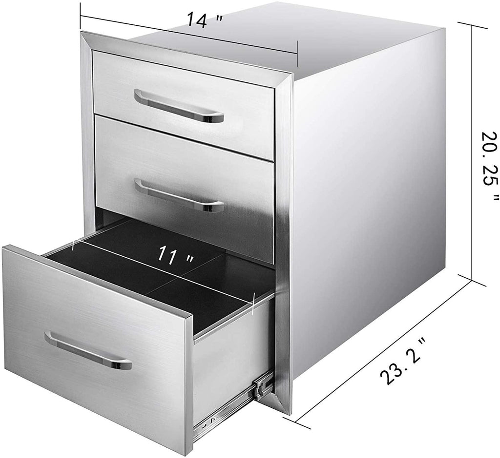 Mophorn 14X20.3 Inch Outdoor Kitchen Drawers  Steel, Flush Mount Triple