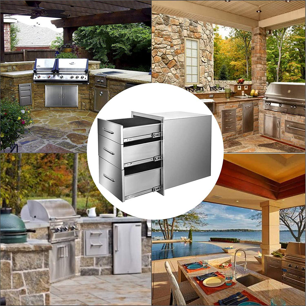 Mophorn 14X20.3 Inch Outdoor Kitchen Drawers  Steel, Flush Mount Triple