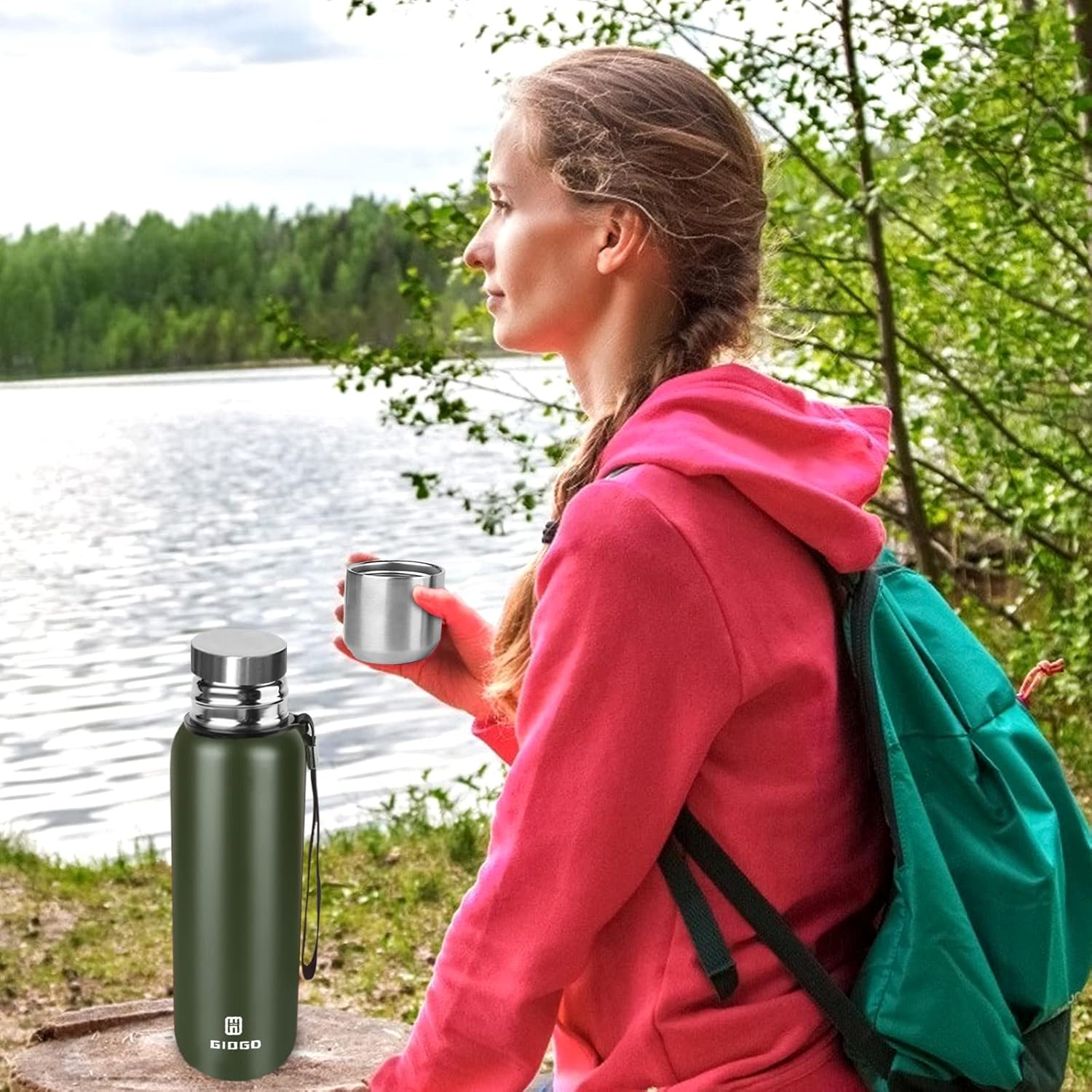 Insulated vacuum Thermo Bottle 1000ml/33.8oz with cup Stainless steel coffee bottles for hot and cold drink water flask.